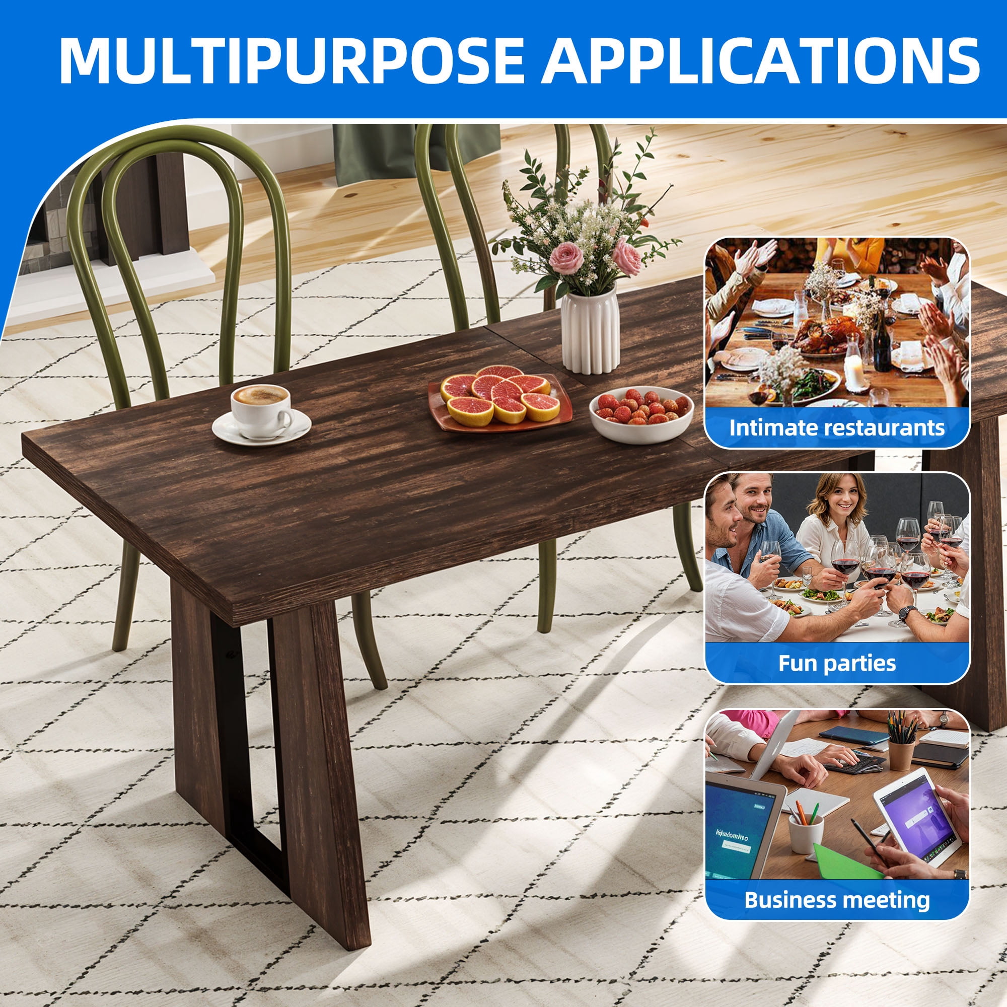 Uforic 70" Wood Dining Table for 6-8 Person, Farmhouse Rectangle Dining Table withHeavy Duty Leg, Kitchen Table for Gathering, Kitchen, Dining Living Room, Brown