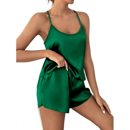 

Womens Pajama Sets Short Sets Sleeveless Sleepwear Green S