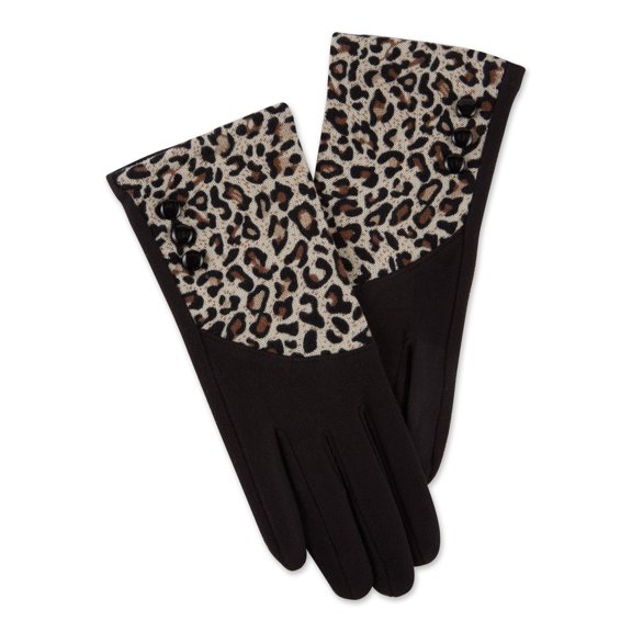 Tickled Pink Women's Womens Fourchette Leopard Button Gloves Black Polyester 9.5 x 3