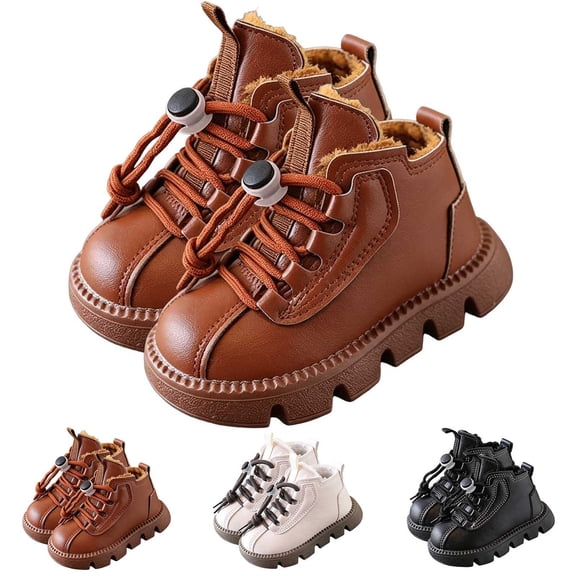 BXJX Girls Ankle Boots, Slip-Resistant Soft Sole Warm Fleece Lined Lace Up Boots for Fall Winter Brown Size 10 Little Kids