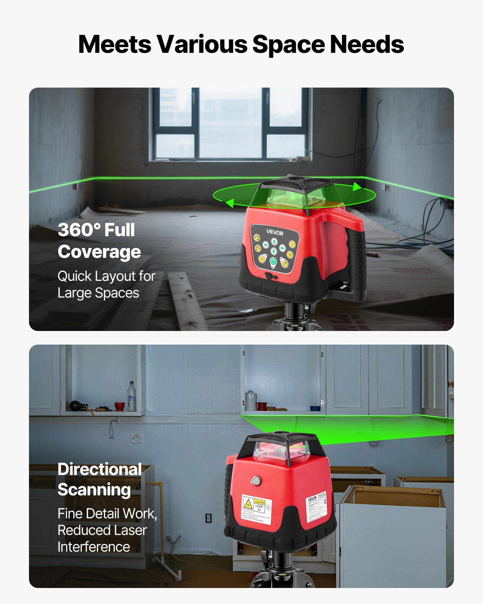 VEVOR Rotary Laser Level Kit, 2000ft 360-Degree Self Leveling Green Horizontal Laser Transit,with Tripod,Receiver,Remote Control,Scale, Toolcase,IP66 Rating Waterproof,0.80in/100ft for Construction