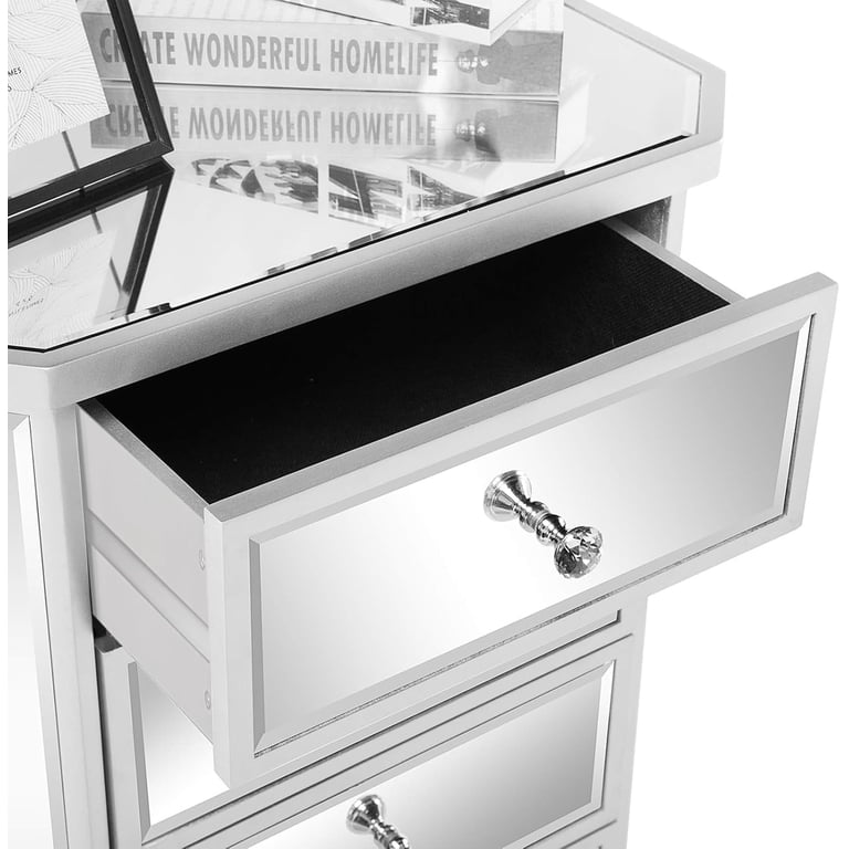 silver glass dresser Elegant Dresser with 6-Drawers Antique Silver