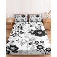 thumbnail image 2 of Twin Sze Fitted Sheet Set - Vintage Flowers 2 Piece Bedding Sets 16" Deep Pocket Fitted Sheet with 1 Pillowcase, Black White Farmhouse Floral Plants Brushed Microfiber Hotel Luxury Bed Sheets, 2 of 9