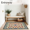 thumbnail image 3 of ODIKA 6'x9' Machine Washable Non-Slip Area Rug, Hand Painted Talavera Style Half Round with Chili Pepper Accents High Traffic Rug, White, 66205, 3 of 7