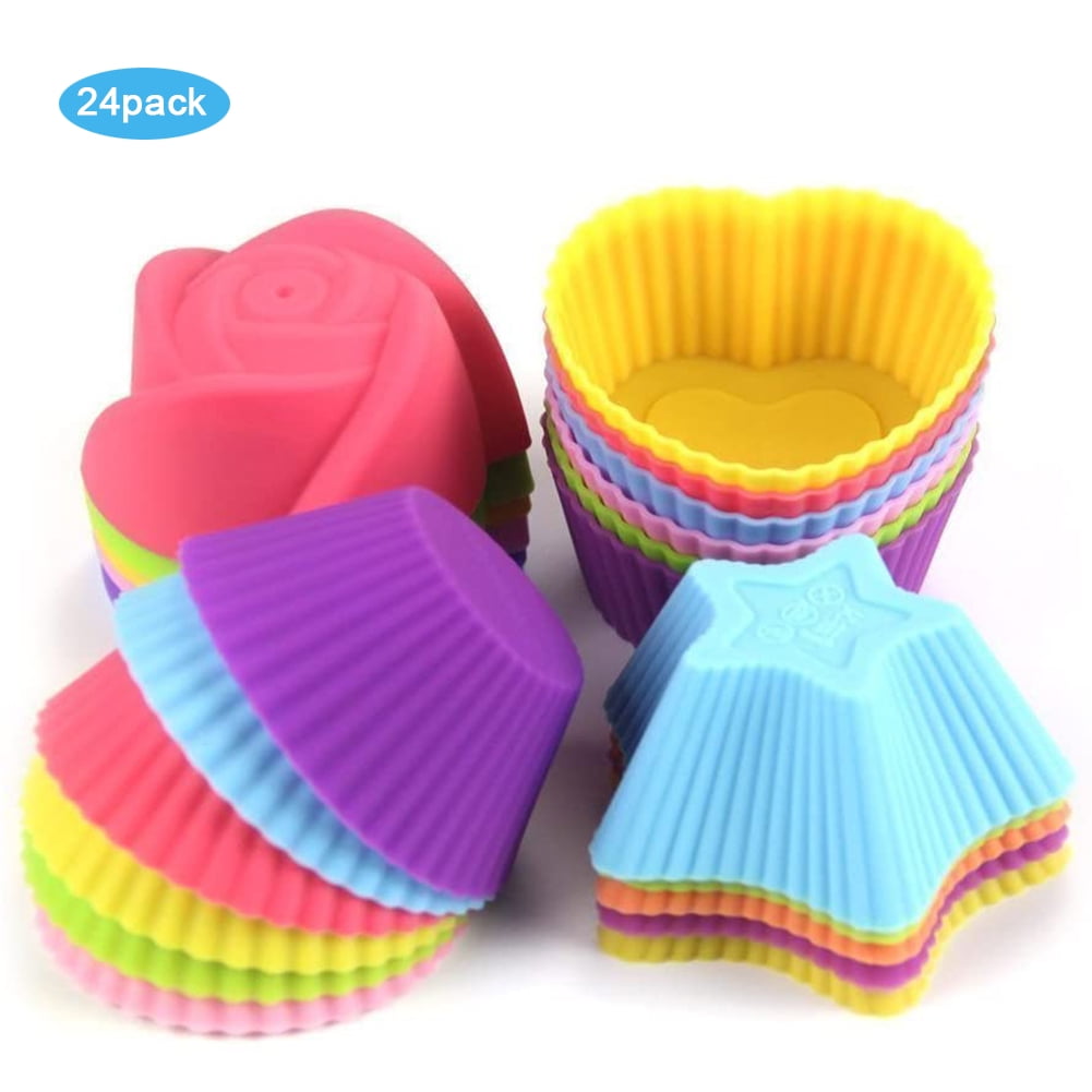 LetGoShop 24-Pcs Reusable Silicone Cake Molds Baking Molds Muffin Cups, Nonstick