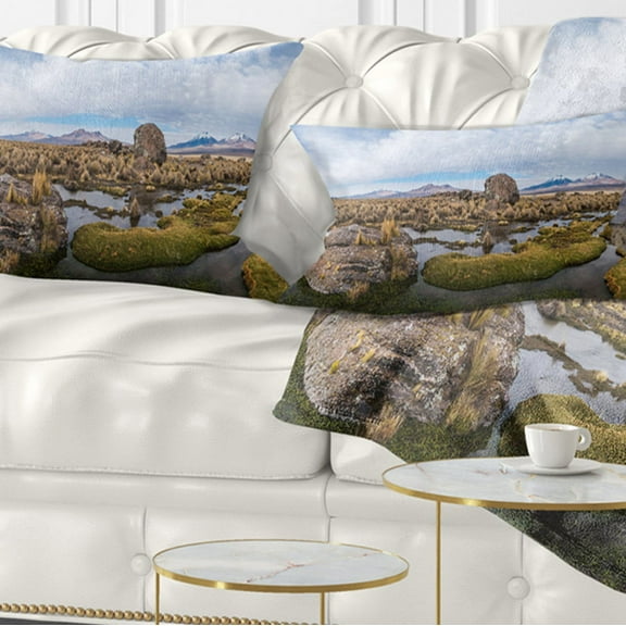 Designart Bolivia Volcanoes Panoramic View - Landscape Printed Throw Pillow - 12x20