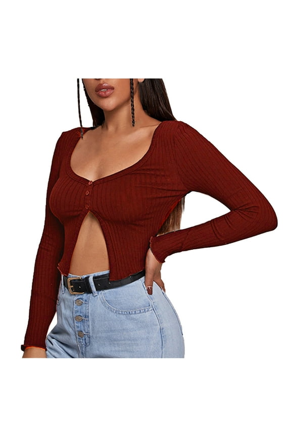 Solid Color Pullover Crewneck Sweatshirts Oversized T Shirts Long Sleeve Shirts Teen Girls Trendy Clothing Dressy Tops Womens Fall Fashion 2023 Gifts for Women Red 4