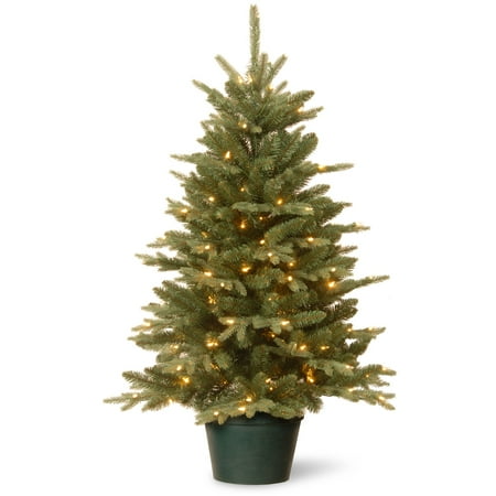 3ft National Christmas Tree Company Pre-Lit Everyday Collections Small Artificial Christmas Tree in Green Pot with 100 Clear Lights