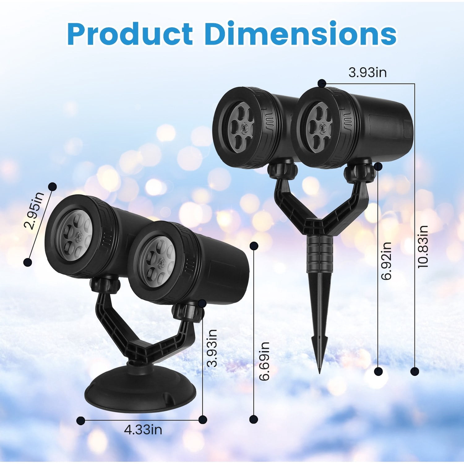 Astoutdoor Snowflake Projection Light with Dual Adjustable 180° Heads, IP44 ABS Outdoor Projector Light, 4 Dynamic Snowflake Patterns for Holiday Indoor and Outdoor Decor