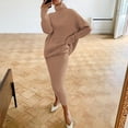thumbnail image 2 of Besolor Womens Fall Two Piece Outfits Ribbed Knit Turtleneck Long Sleeve Pullover Sweaters and Midi Skirt Sets Plus Size, 2 of 5