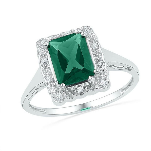 Fusion Collections Sterling Silver Womens Emerald LabCreated Emerald Solitaire Diamond Ring 1