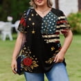 thumbnail image 2 of Dweltoz Usa Shirt Women Oversize American Flag Plus Size Shirts L-5xl V Neck Short Sleeve 4th Of July Tunics Tops Casual Loose Fit Trendy Tee Blouses,Black 5XL, 2 of 6