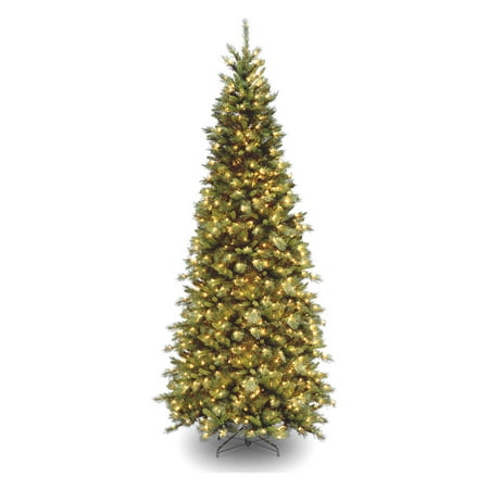National Tree Pre-Lit 7-1/2' Tiffany Slim Fir Hinged Artificial Christmas Tree with 550 Clear