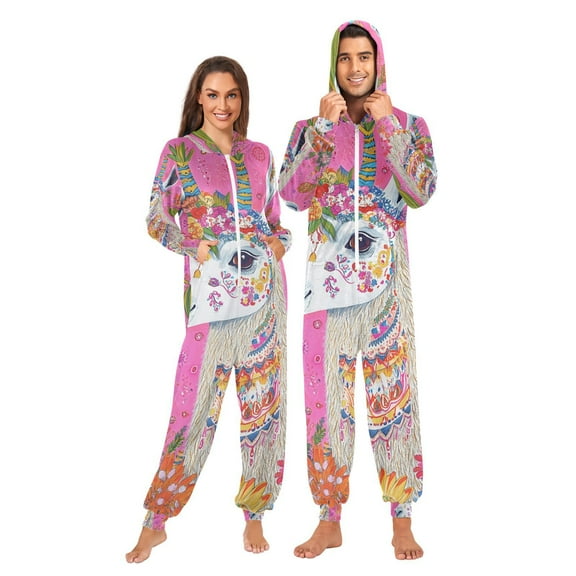 Sheep Face Adult Onesie Pajamas Slim Fit Christmas One Piece Suit Pjs for Women and Men Hooded Zipper