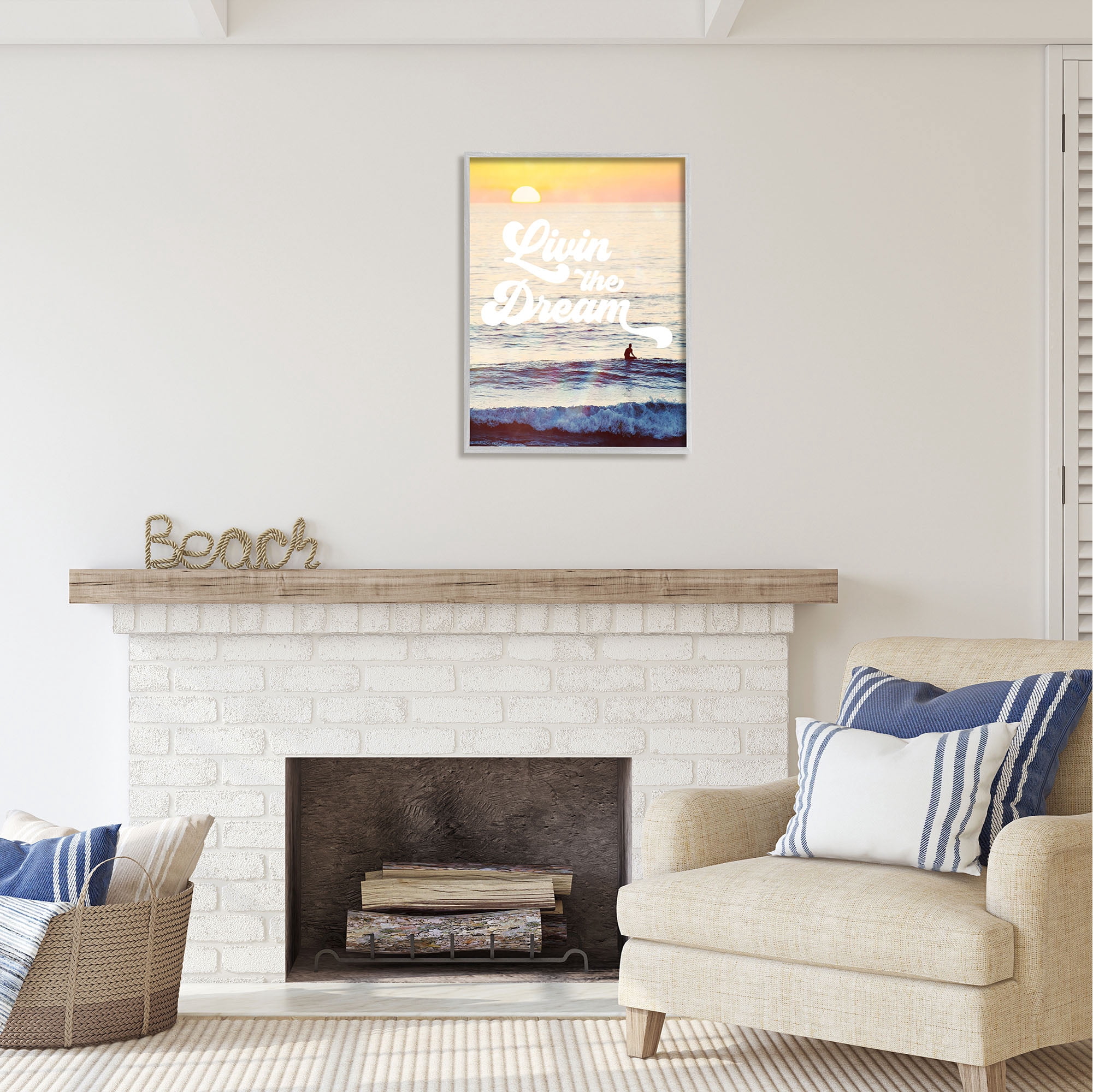 Stupell Industries Livin The Dream Phrase Nature Painting Gray Framed Art Print Wall Art, 24 x 30