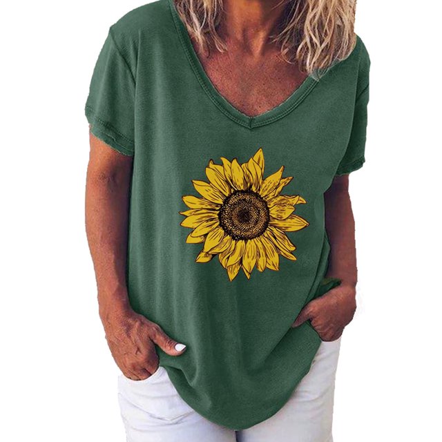 Women Fashion Printing Shirts Short Sleeve Loose Tee Tops