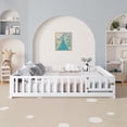 thumbnail image 5 of Leumius Full Size Floor Platform Bed Frame with Fence and Door for Kids, Montessori Floor Bed Frame with Support Slats for Toddlers White, 5 of 9
