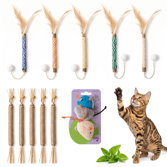 13-Piece Natural Silvervine Cat Chew Toy Set - Matatabi Dental Sticks and Kitten Teething Toys for Indoor Cats, Teeth Cleaning and Boredom Relief