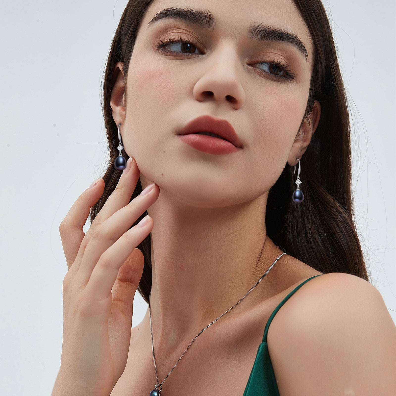 Yami Saltwater Cultured Drop Black Pearl Earrings with 925 Sterling Silver Ear Hooks CZ Valentine's Day Gift for Her