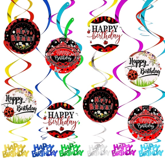 Ladybug Party Decorations Hanging Swirl Sign Whirls Birthday Streamer Ceiling Decor Supplies 14 pcs