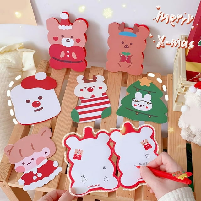 Merry Christmas Card Cartoon Design Delicate Patterns Fine Workmanship Christmas Elements Folding Decoration Writable Happy Christmas Gift Message Card for Friends