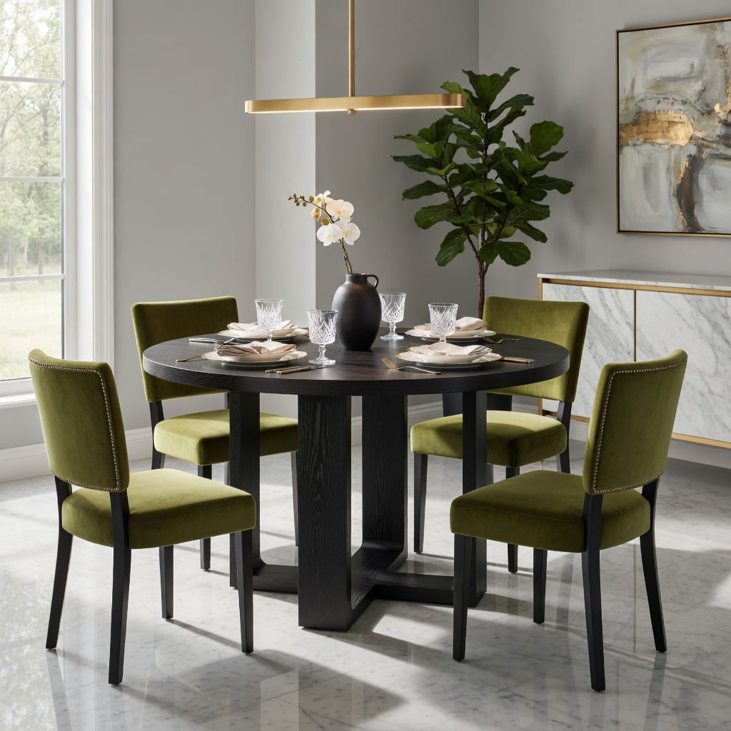 Hommoo 47-Inch Round Solid Wood Dining Table, Sturdy Cross-Base Kitchen Table for 4 to 6 People, Farmhouse & Modern Style, Black