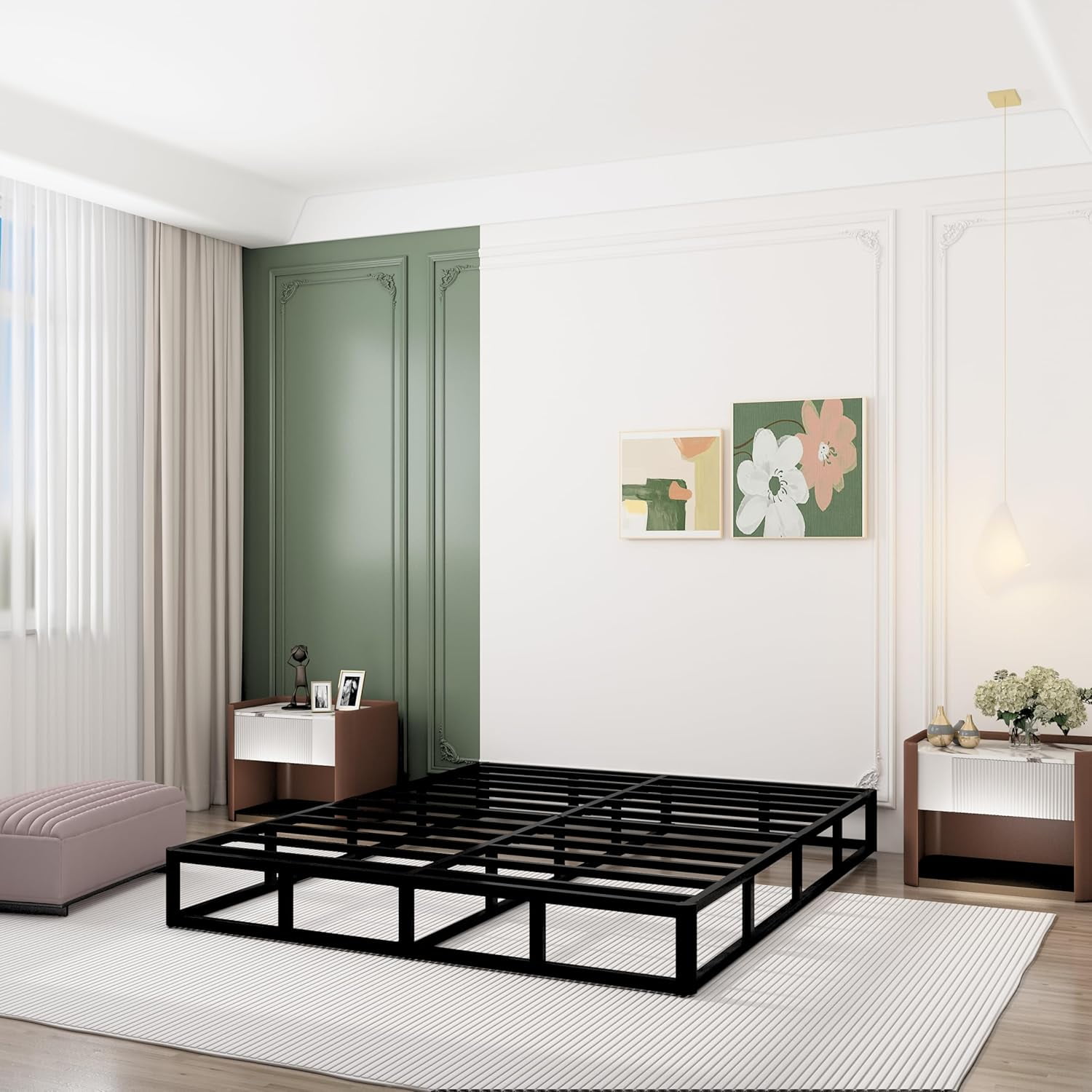 9 Inch Box Spring Full Size Bed, Heavy Duty Metal Mattress Foundation, 3000 lbs Capacity, High Profile, Noise-Free, Easy Assembly with Fabric Cover