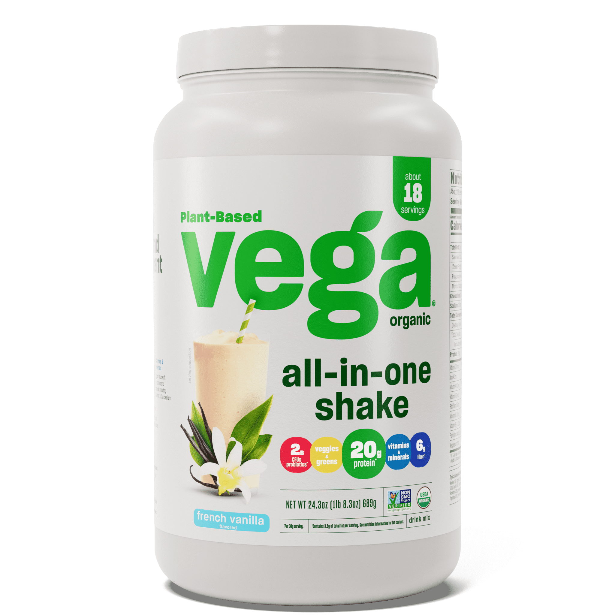 Vega One Organic AllinOne Plant Protein Powder, French Vanilla, 20g