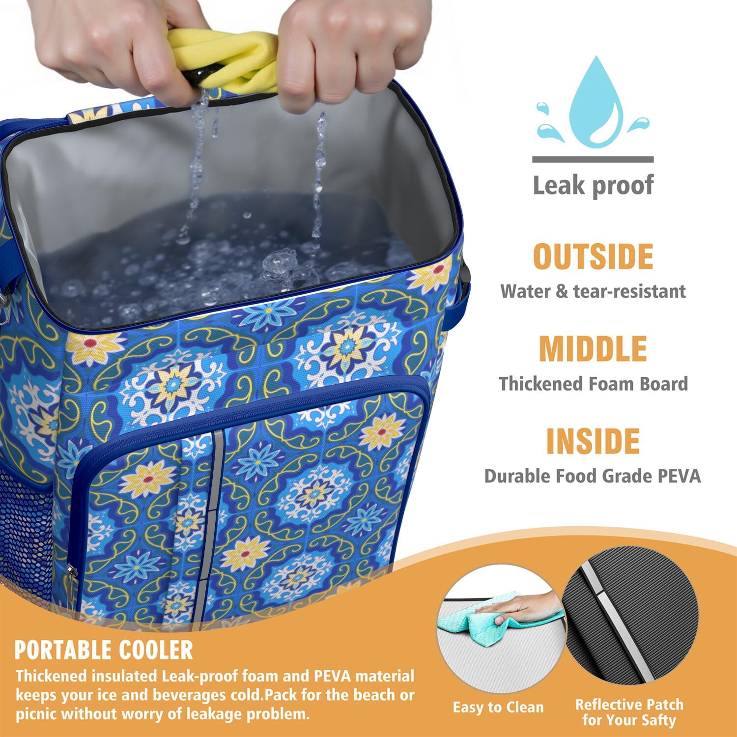 Insulated Lunch Box Cooler Backpack Bohemian Tribal Lunch Backpack Leak Proof Travel Camping Lunch Backpack Outdoor Cutlery Backpack for Anglers Family Travelers
