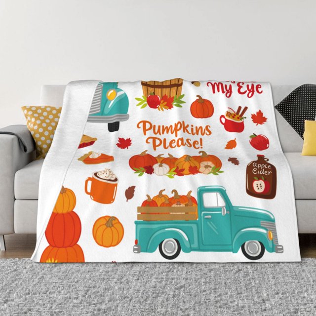 Balery Fall Pumpkins Manta de Franela con Dibujo, Lujo Ultra Suave y Cálido, Antipelusa y Resistente a las Arrugas para Cama, Sofá, Camping -60"x50"