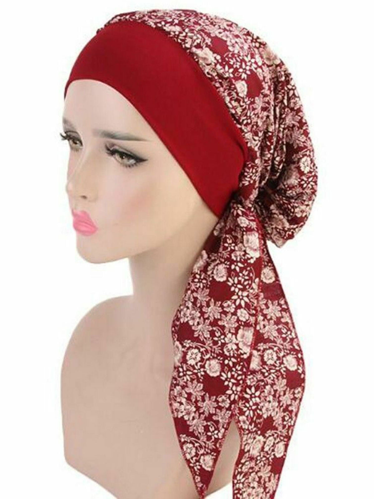 Muslim Women Hijab Long Tail Turban Cancer Chemo Cap Islamic Printed Headscarf