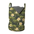 thumbnail image 1 of Floral Laundry Bag, Composition of Palm Leaves and Tropical Flowers, Hamper Basket with Handles Drawstring Closure for Laundromats, 13" x 19", Olive Green Peach, by Ambesonne, 1 of 4