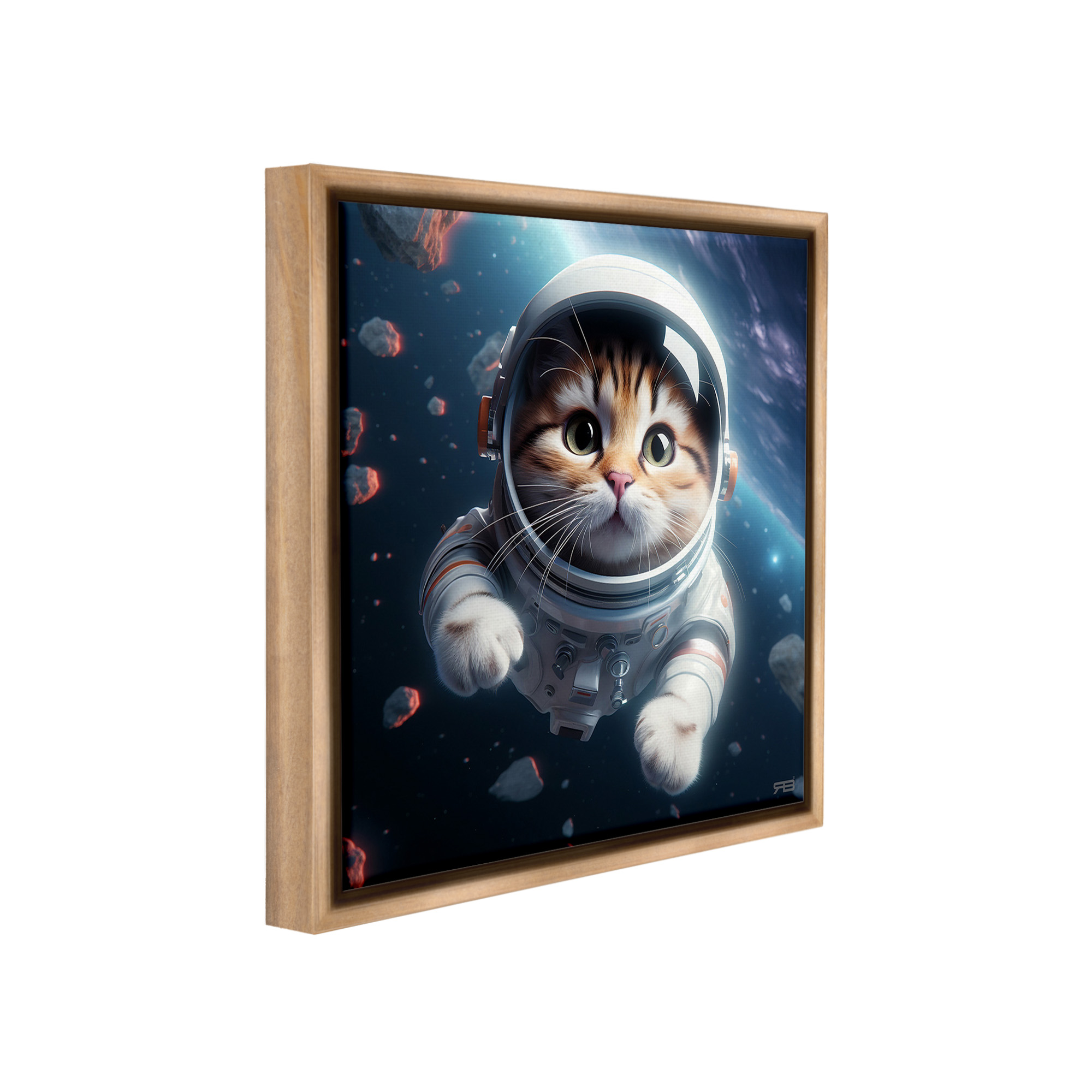 Stupell Industries Astronaut Cat in Space Animals & Insects Painting Brown Floater Framed Canvas Art Print Wall Art, 25 x 25