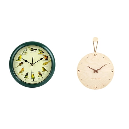 deevoka Singing Bird Wall Clock Birds Theme Decorative Wall Clock Musical Birds Sound Clock with Wood Frame Glass Cover Silent Battery Suitable for Offic