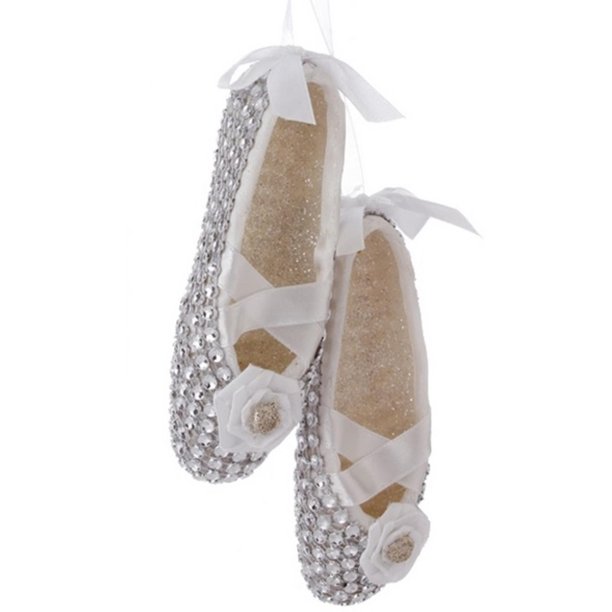 4.5" Silver Glittered Ballet Dancer Slippers Christmas Ornament w/ Faux