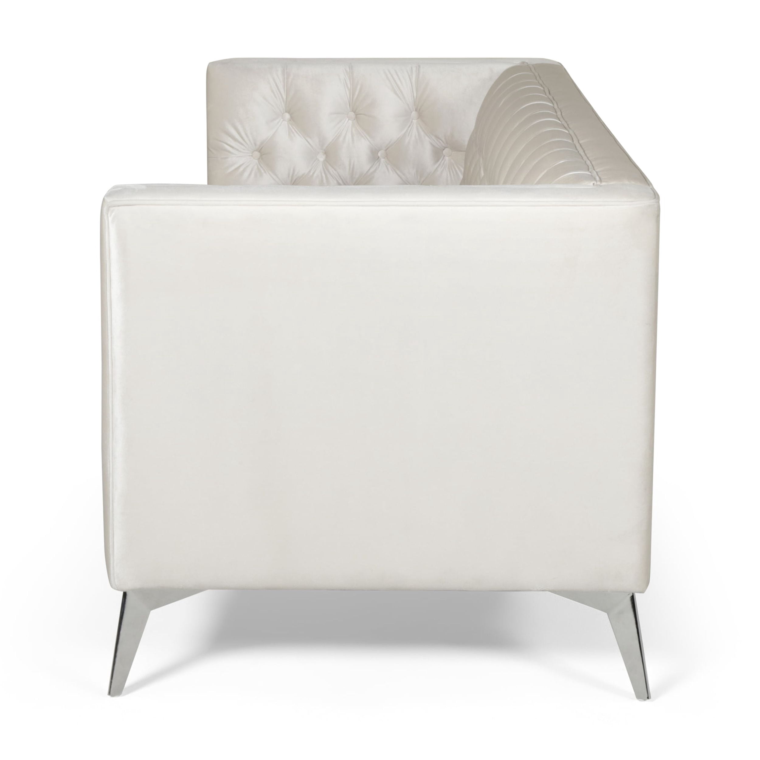 Noble House Camden Tufted Velvet Sofa, Beige, Silver