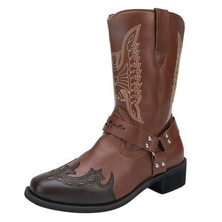 

nsendm Womens Fall Boots Booties Strap Round Buckle Middle Print Women Heels Embroidery Womens Born Booties And Boots Brown 9.5
