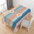 thumbnail image 6 of Teal Orange Striped Table Cloth Waterproof Tablecloths, Boho Modern Geometric Abstract Art Tablecloth Dining Table Cover for Kitchen Party Tabletop Outdoor, Rectangle Tablecloth 60x120 Inch, 6 of 9