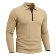 thumbnail image 4 of TOUMENY Men Sweater Zip Collared Long Sleeve Basic Slim Tops Fall Winter Solid Casual Knit Pullover Khaki M, 4 of 7