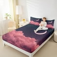 thumbnail image 5 of Feelyou Romantic Pink Cloud Twin Sheet Sets, Mystic Galaxy Moon Twin Fitted Sheet, Glitter Dreamy Stars Print Flat Sheet, Super Cozy Room Decor, 3pcs, 5 of 8