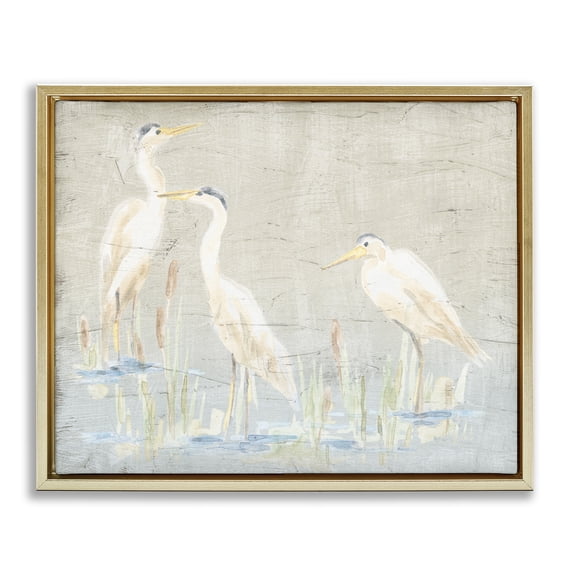 Stupell Industries Rustic Lodge Rustic Nautical Herons Gold Floating Frame Canvas Art, 31 x 25, by June Erica Vess