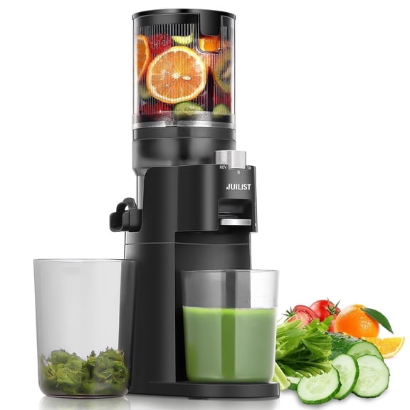 Juilist Juicer Machine for Fruits and Vegetables, BPA-Free, High Juice Yield, 60 RPM, Easy to Clean, Includes Cleaning Brush, Black