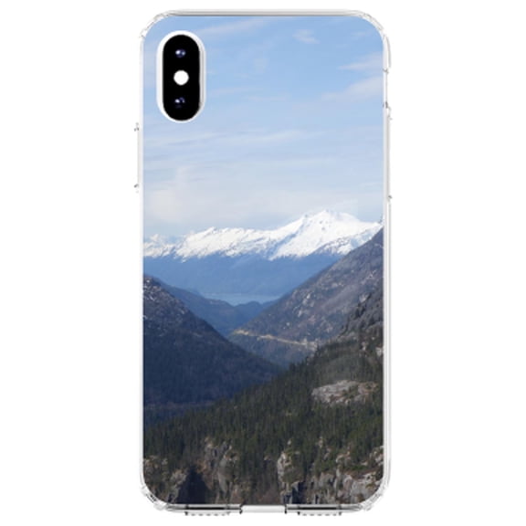 DistinctInk Clear Shockproof Hybrid Case for iPhone XR (6.1" Screen) - TPU Bumper, Acrylic Back, Tempered Glass Screen Protector - Skagway Alaska Mountains