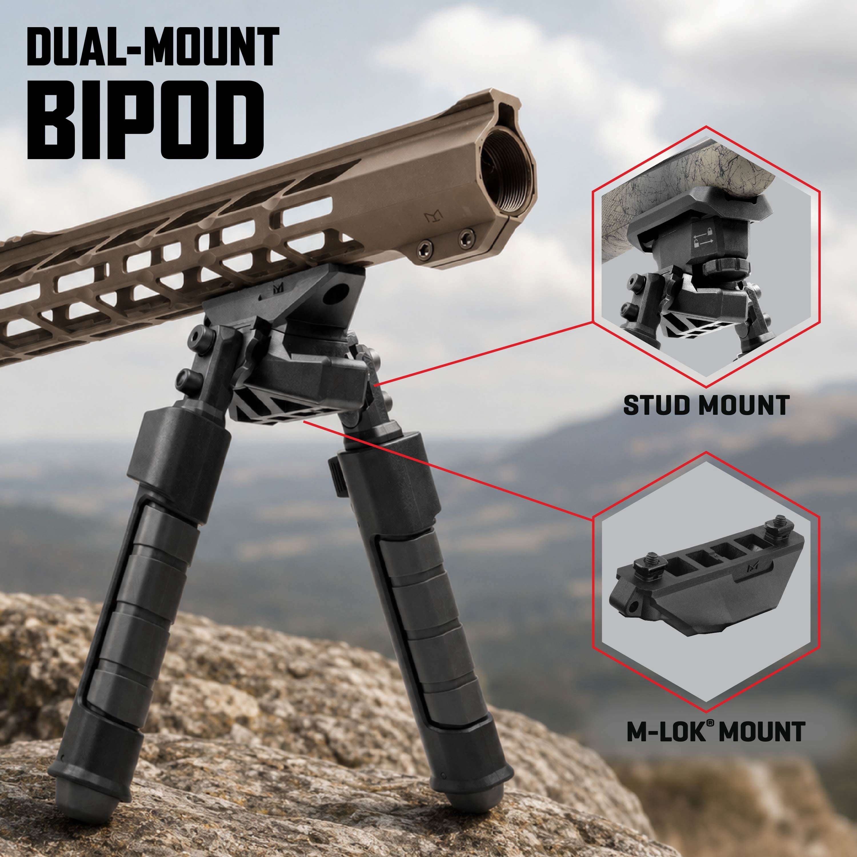 Allen Company Helix Polymer Bipod, Stud and M-LOK Compatible, 8-11.5 In