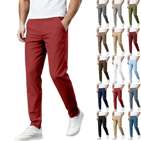 Elastic Waist Pants for Men,Solid Color Quick Dry,Casual Lightweight Pants with Pockets for Vacation sightseeing