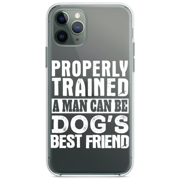 DistinctInk Clear Shockproof Hybrid Case for iPhone 13 (6.1" Screen) - TPU Bumper Acrylic Back Tempered Glass Screen Protector - Properly Trained Man Dog's Best Friend