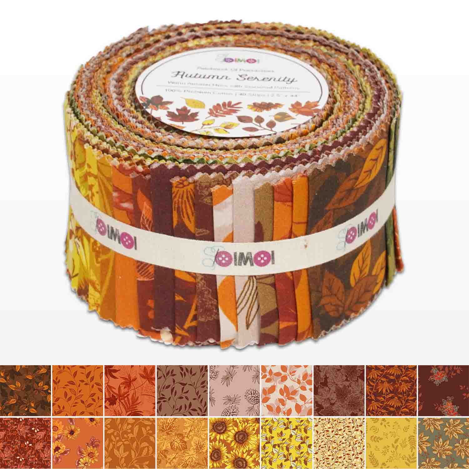 Jelly Roll Fabric Strips for Quilting, Precut 2.5" for DIY, 40 Strip Assorted Bundle, Jelly Roll for Scrapbooking, Perfect Quilting Fabric for Sewing, Craft, Home Dcor, Rug - Autumn Serenity
