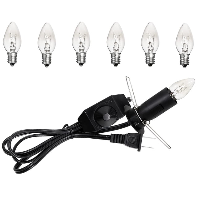 OHLGT 1 paquete de cable de repuesto para lámpara de sal con interruptor de atenuación, cable de lámpara de 5 pies y paquete de 6 bombillas halógenas de sal (15 vatios)