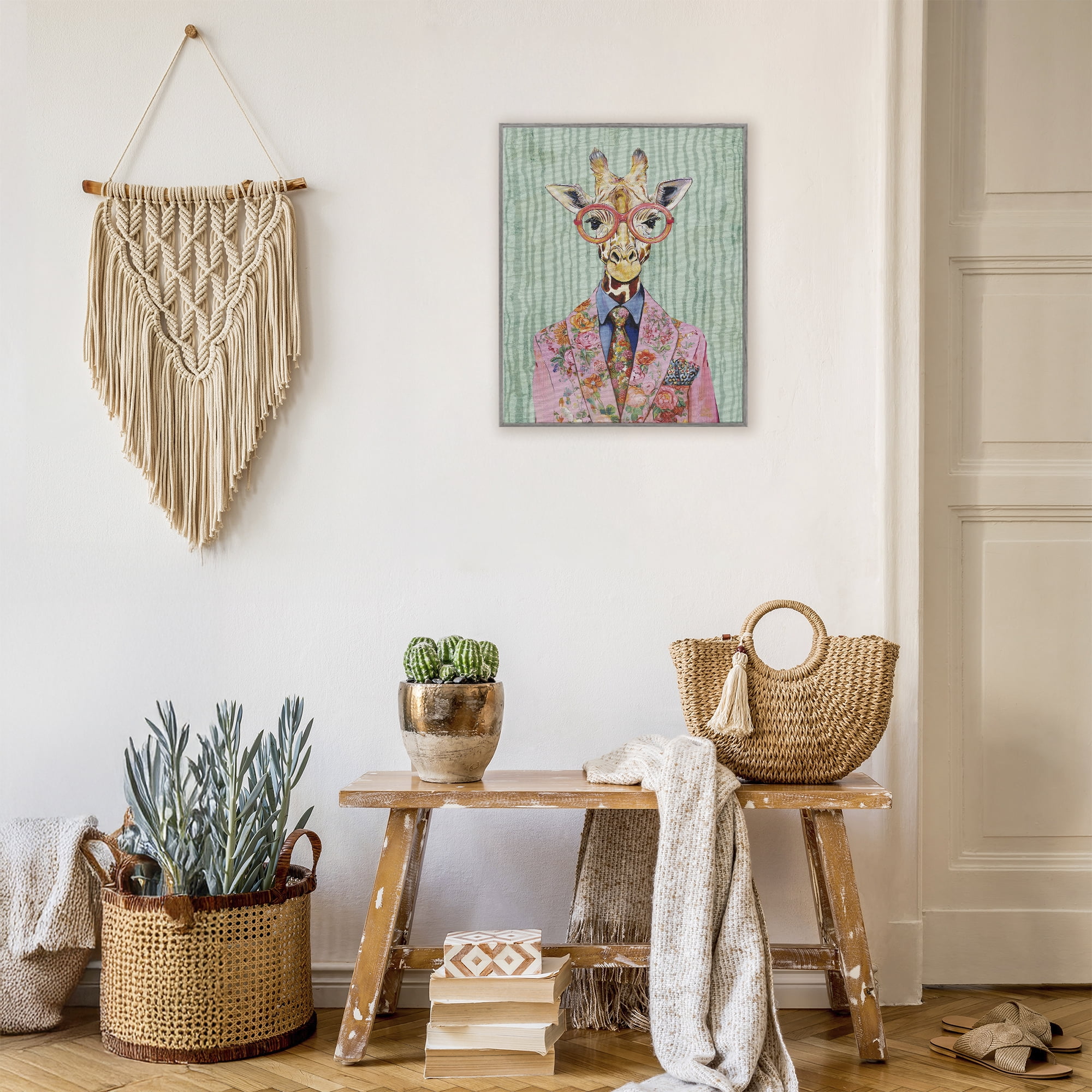 Stupell Industries Tall Stylish Giraffe Gray Framed Giclee Art, design by Svetlana Aleynikova