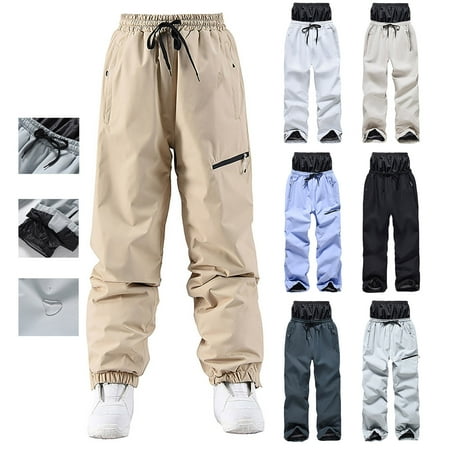 QATAINLAV Women Men Ski Pants Insulated Warm Winter Outdoor Snowboard Pant Waterproof Windproof Elastic Waist Snow Trousers Khaki S